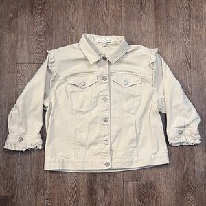 Est. 1946 Denim Cream Ruffle Trim Denim Jacket Plus Size | Size: 18/20W